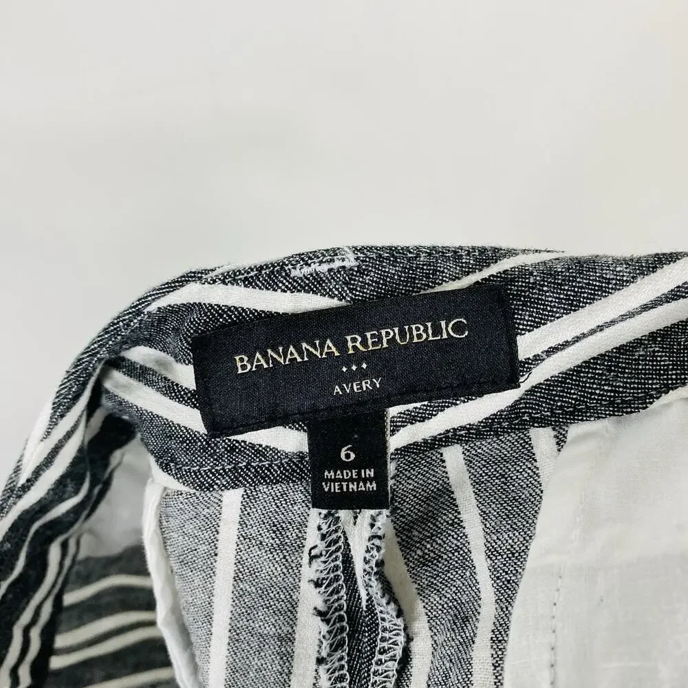 Banana Republic Size 6 Avery Striped Linen Blend Tailored Ankle Pants Black